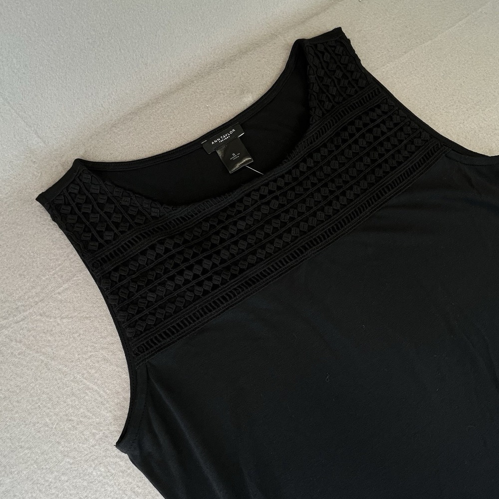 Ann Taylor Factory Embellished Tank Top Women's Small Black Soft Flowy Rayon NWT